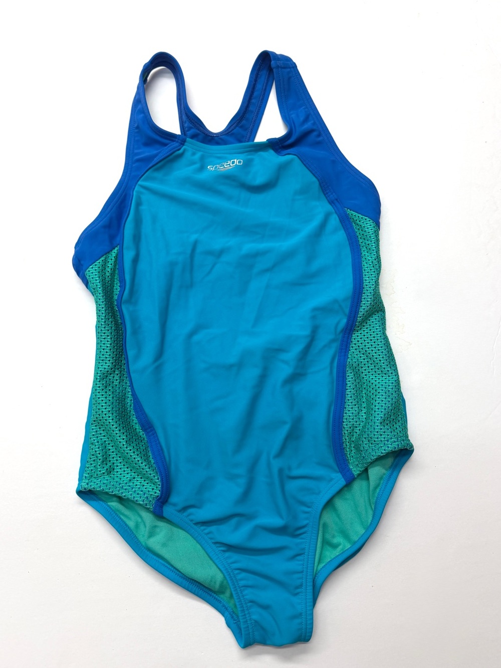 Speedo Girls Blue Teal One-Piece Swimsuit Competition Athletic Racerback